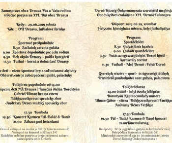 XII. Dni obce Drnava -  XII. Dernői falunap 2019