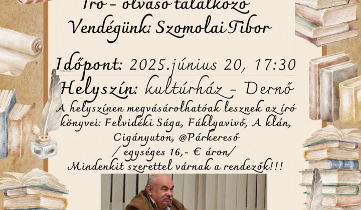 Író - olvasó találkozó  2025.6.20 - 17.30